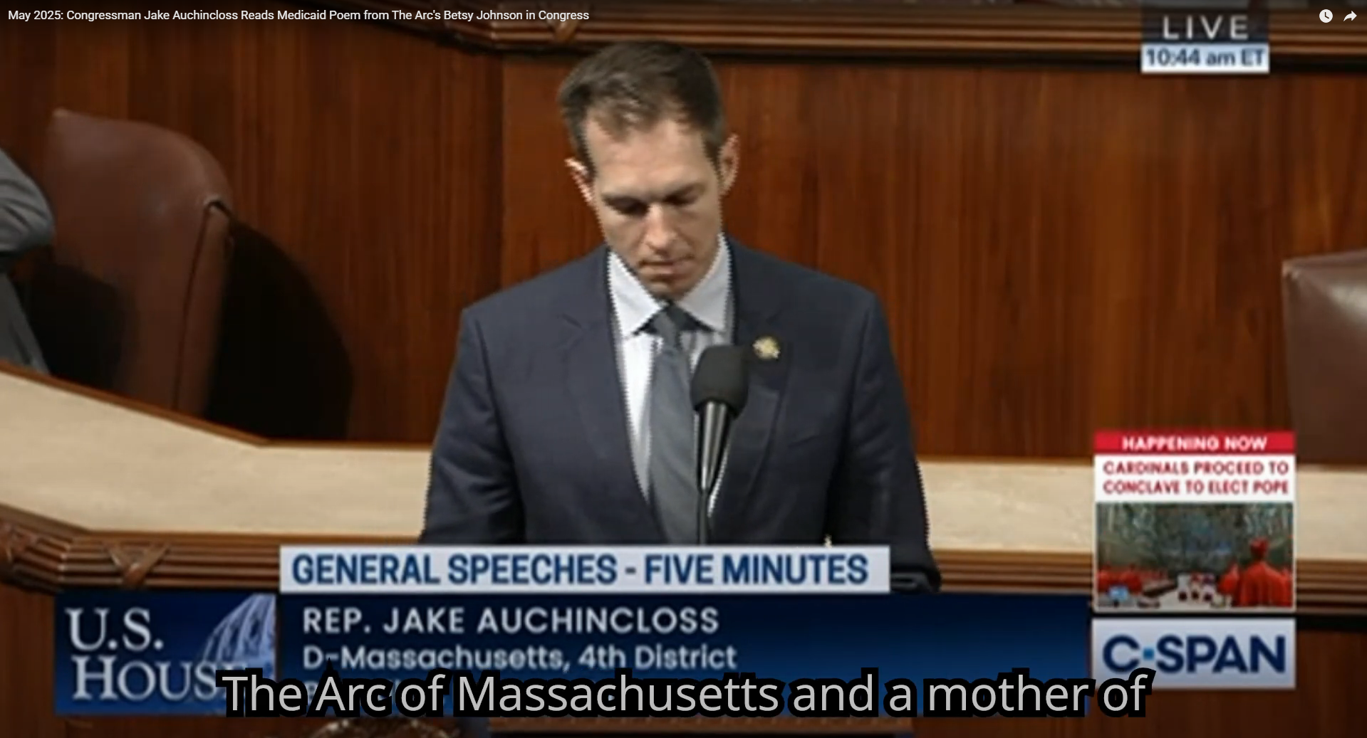 Congressman Jake Auchincloss Reads Medicaid Poem “The Mathematics of Mercy” by The Arc’s Betsy Johnson in Congress