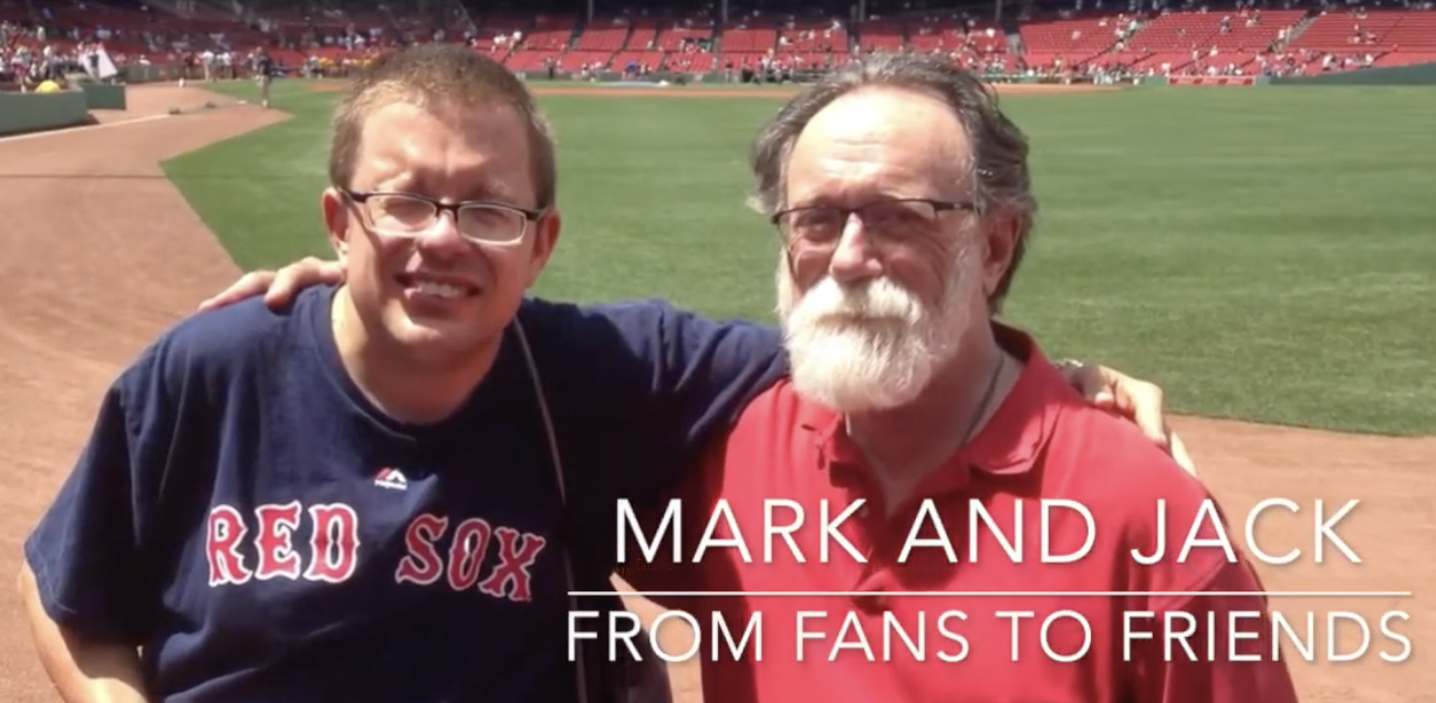 Video title reading, "Mark and Jack: From Fans to Friends". alongside a picture of two men at a Red Sox game